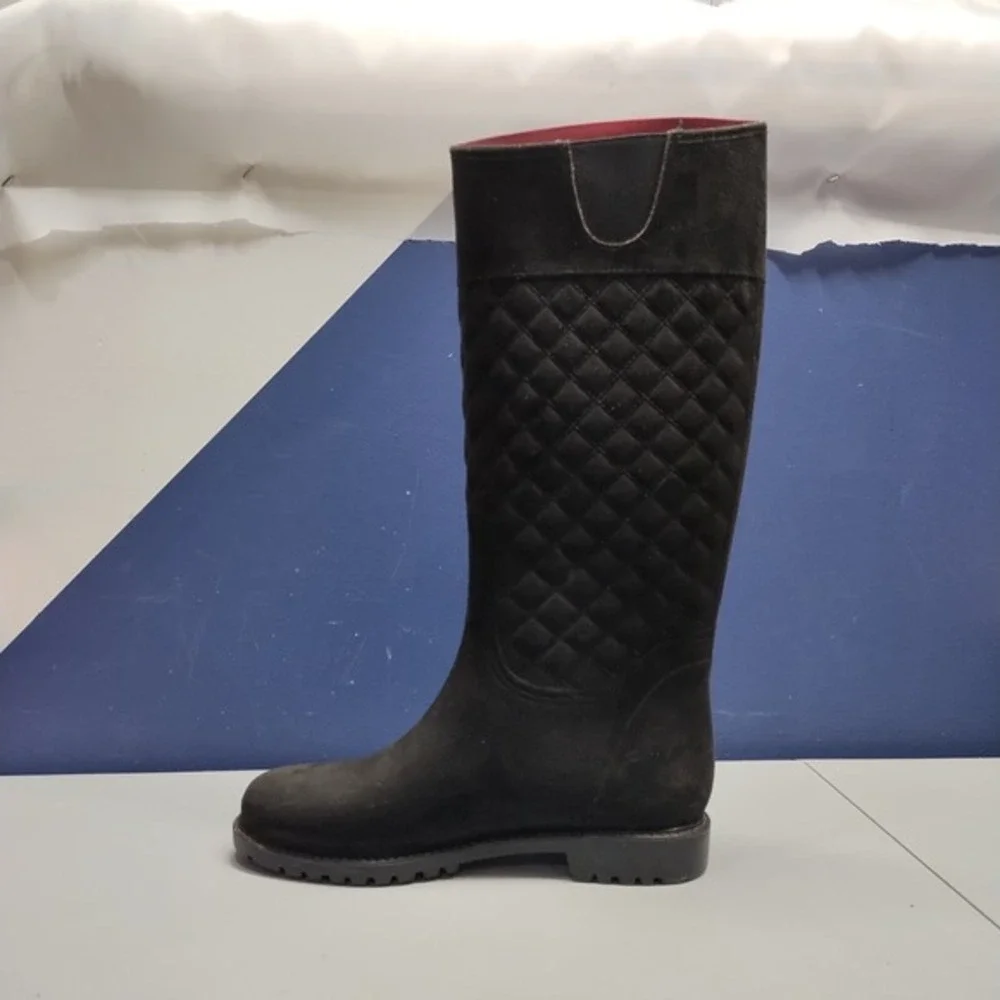 Tommy Hilfiger Babette Tall Rain Boots Womens US Size 9M Black‎ Quilted Pull On